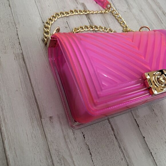 Hot Pink Jelly Purse Chain Strap Barbiecore Party Y2K Fun Boutique Bag NEW - Picture 4 of 9